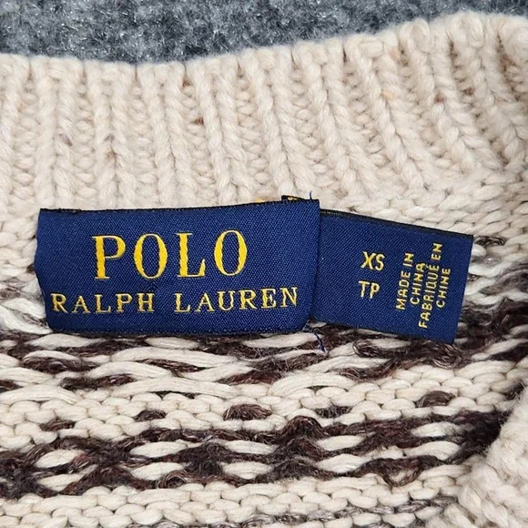 Polo Ralph Lauren Sweater Womens XS Beige Fair Isle Knit Crewneck Nordic - Picture 2 of 7